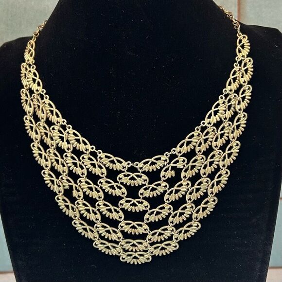 No Brand Jewelry - Vintage Turkish Bib Statement Necklace Gold-tone Fire Flies Chainmail Adjustable